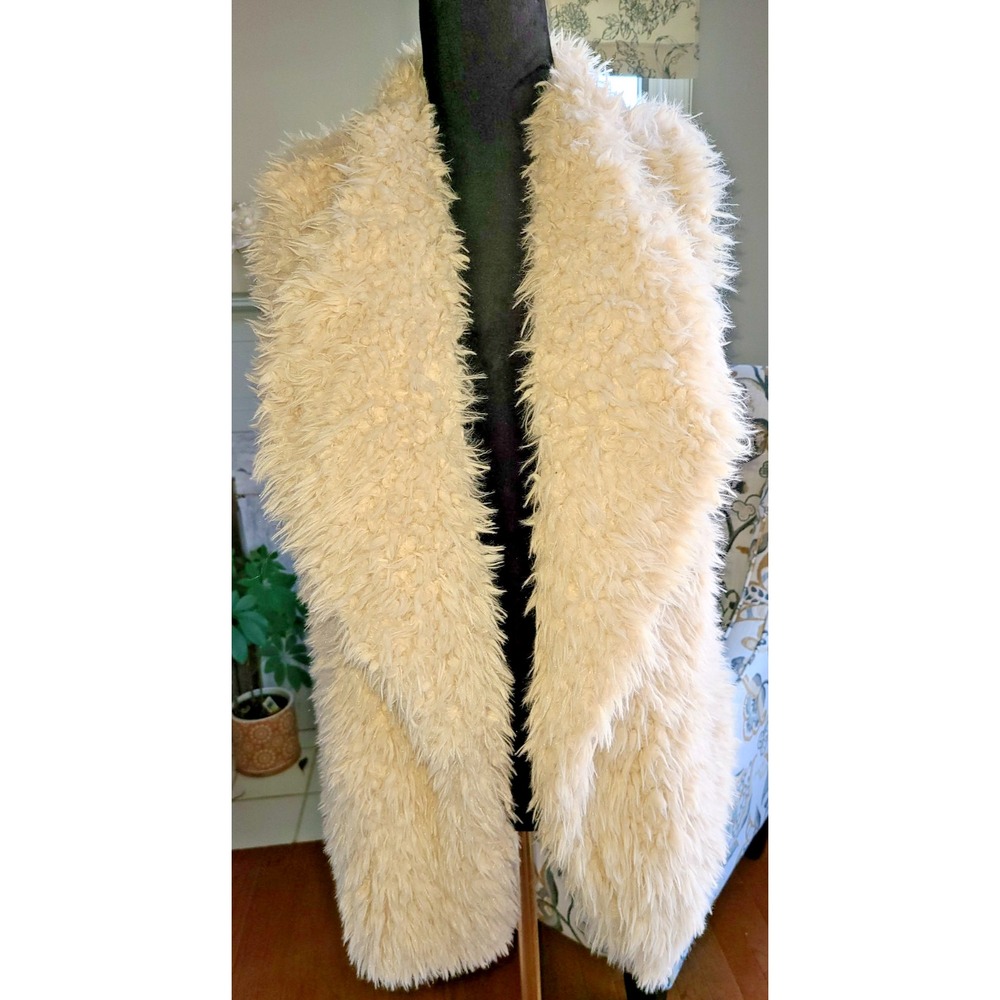 Ambiance Outerwear Light Beige Soft Faux Fur Long Vest Open Front Sz L BoHo